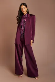 Lisa Tan Satin Trim High Waist Trouser