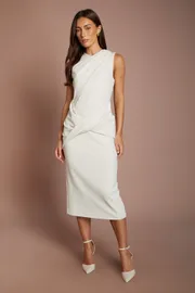 Cross Over Detail Crepe Pencil Midi Dress