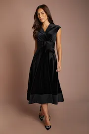 Belted Velvet Midi Dress