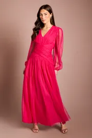 Pleated Mesh Midaxi Dress