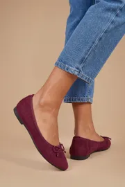 Katerina Bow Detail Faux Suede Ballet Pumps