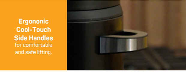Ergonomic cool-touch side handles for comfortable and safe lifting