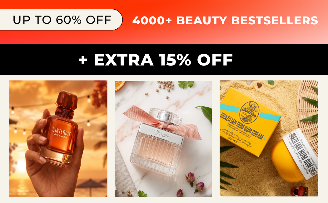 "UP TO 60% OFF 4000+ BEAUTY BESTSELLERS +EXTRA 15% OFF. CODE: HOT15"