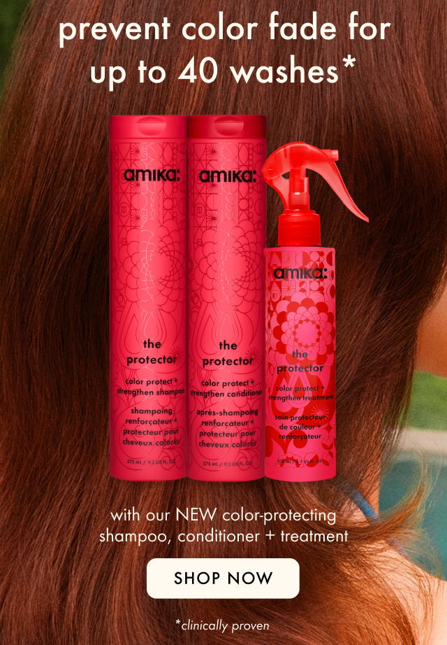 prevent color fade for up to 40 washes with amika's new color-protecting collection