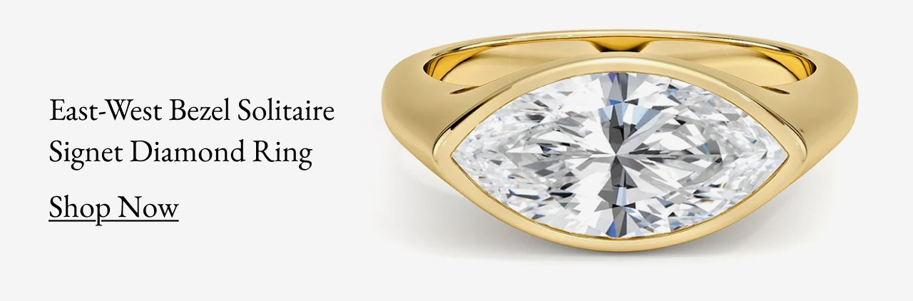 East-West Bezel Solitaire Signet Diamond Ring