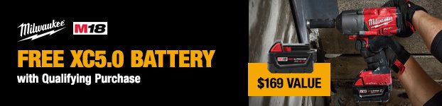 Milwaukee Free XC5.0 Battery with qualifying purchase, $169 value