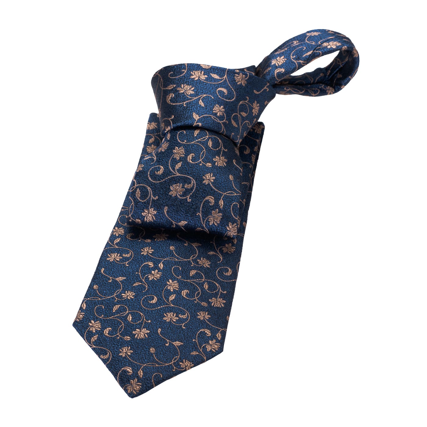 Image of Kingsbury  Floral Silk Tie, Navy / Gold