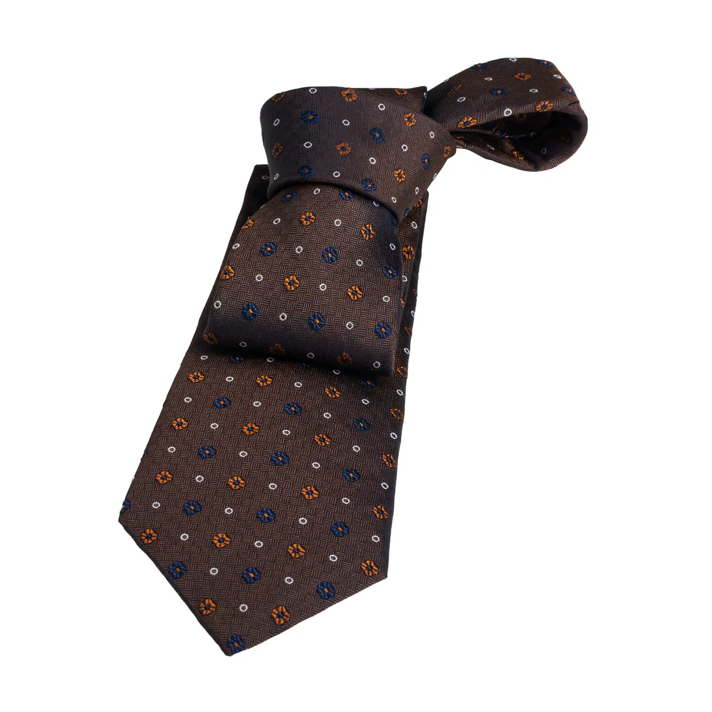 Image of Bennington Foulard Silk Tie, Brown / Navy / Orange