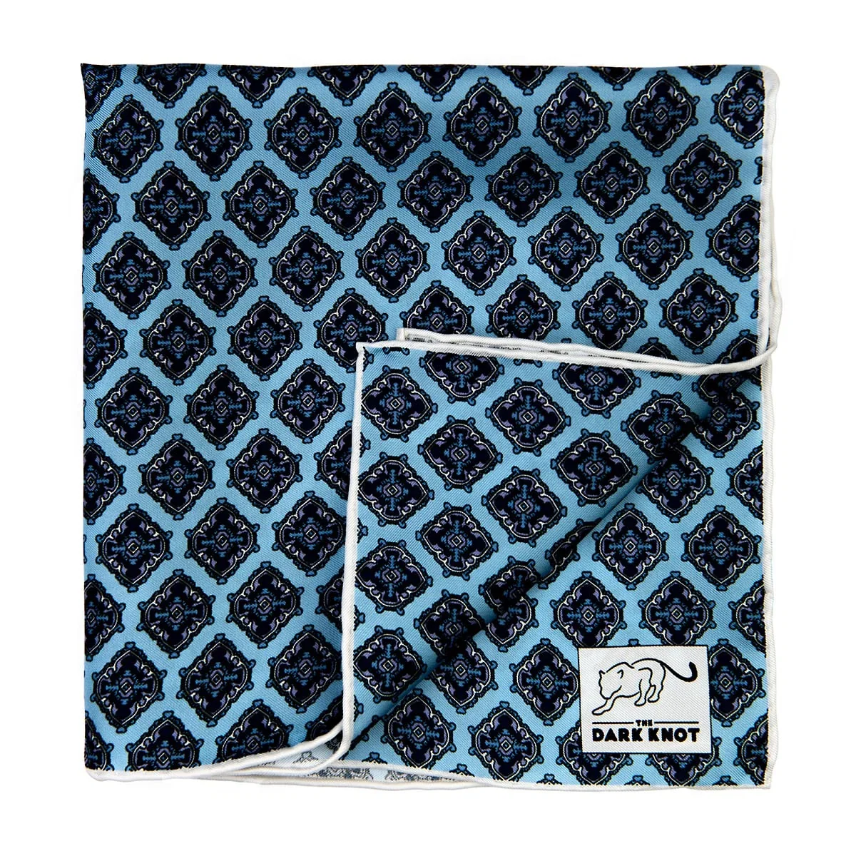 Image of Waterford Abstract Silk Pocket Square, Light Blue / Grey / Navy