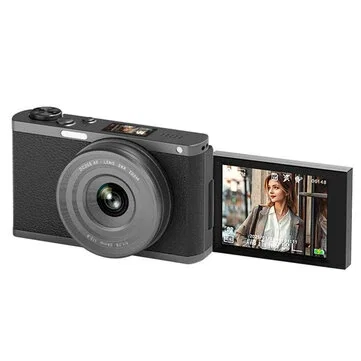 DC203 12MP Waist-Level Digital Camera 4K Photo Video 28X Zoom Auto Focus Dual Screen Vlogging Camera for Photography 1200mAh OTG Transfer Portable Compact Creative Shot