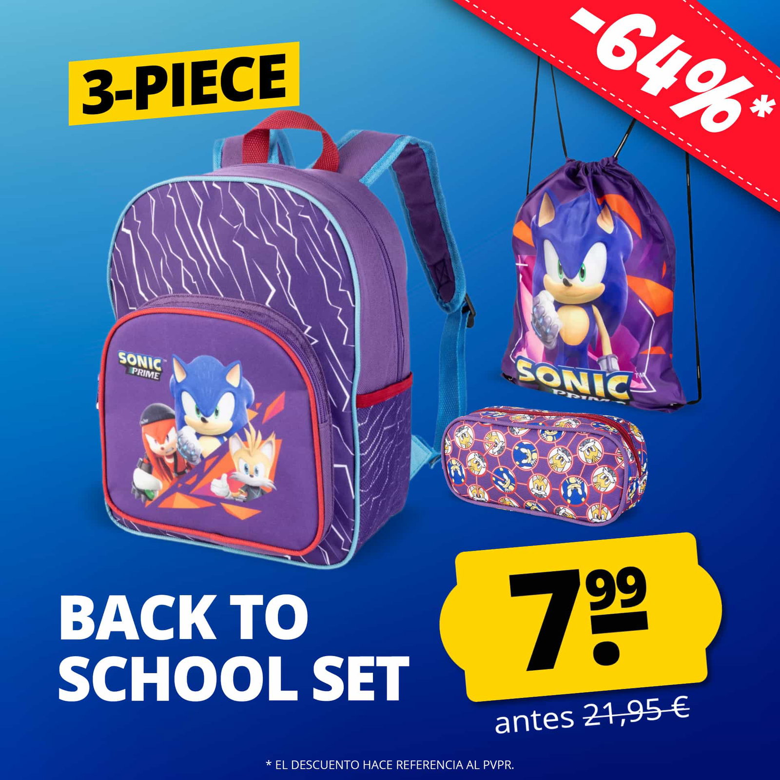 sonic the hedgehog nino de vuelta a la escuela conjunto 3 piezas