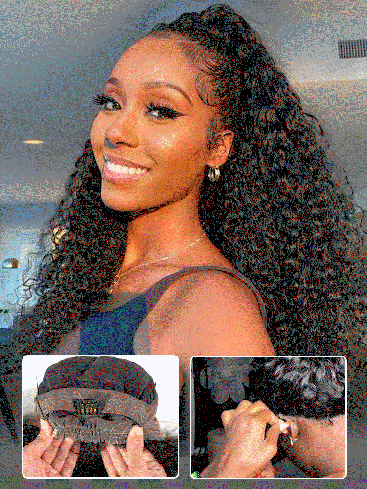 Glueless Invisi Drawstring 360 Lace Wig Deep Curly Hair Ready To Go Wigs