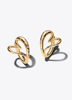 Organically Shaped Stone-Set Heart Hoop Earrings 