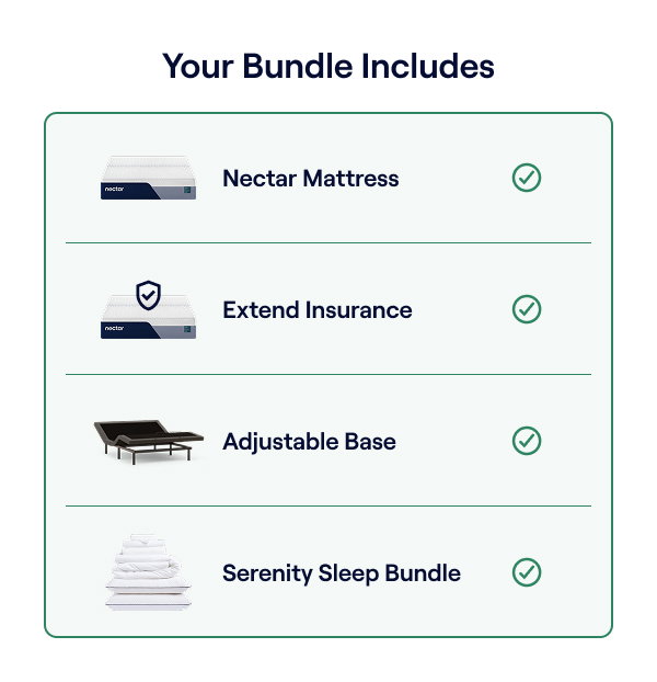 Your bundle includes: Mattress, Extend Insurance, Adjustable Base & Serenity Sleep Bundle