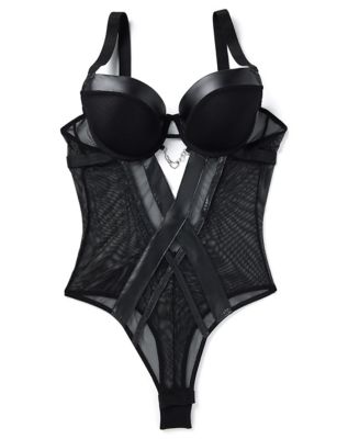 Black Mesh Leather Bodysuit