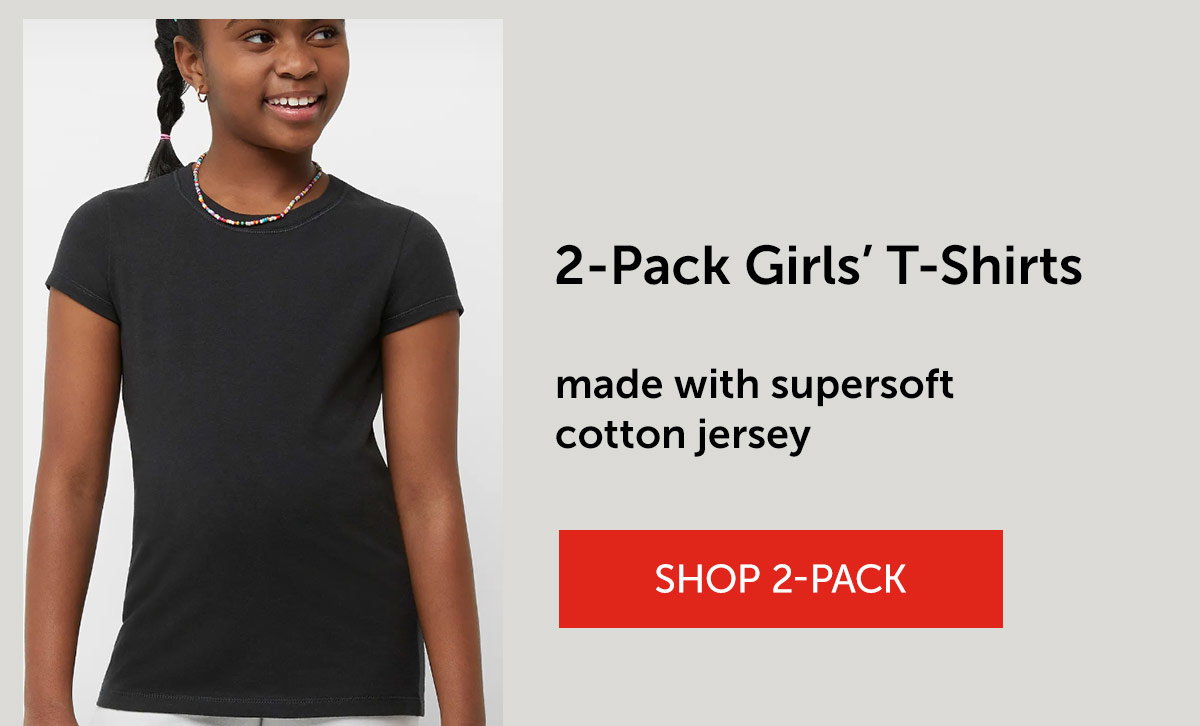 Hanes Essentials Girls' Cotton T-Shirt, 2-Pack