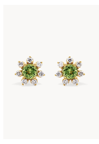 Peridot Stud Earrings with Diamond Accent in 14K White Gold