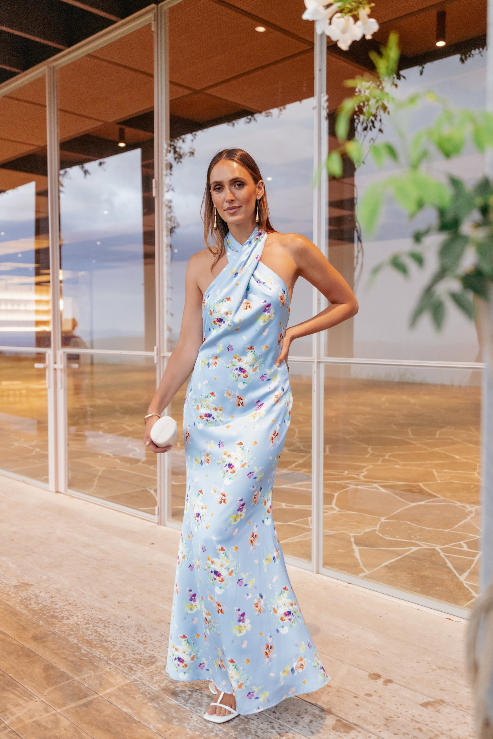 Image of Mila Halterneck Maxi Dress - Cornflower Blue Floral