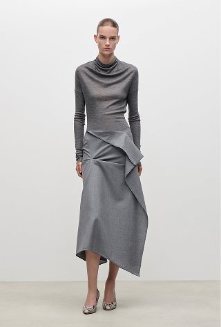 Draped Tailored Skirt In Light Grey Melange