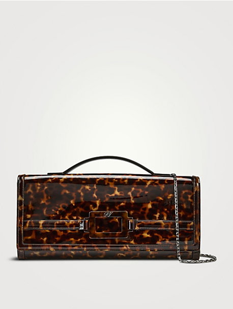 Belle Vivier Patent Leather Clutch In Tortoise Print