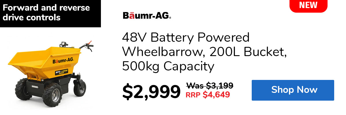 48V Battery Powered Wheelbarrow, 200L Bucket, 500kg Capacity