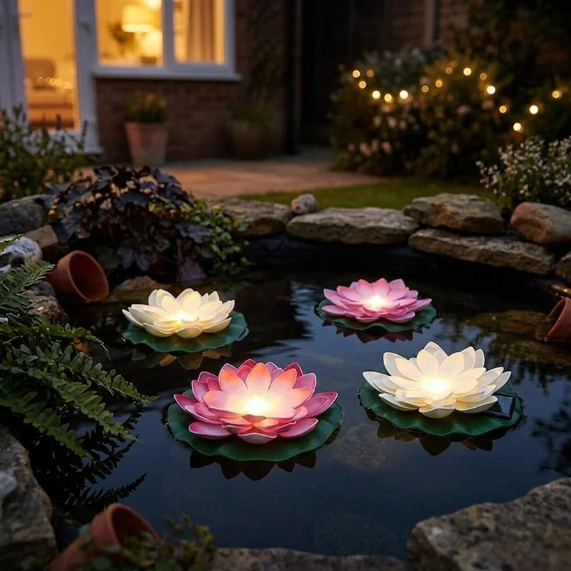 Image of Solar Floating LED Flower Lights - Set of 2
