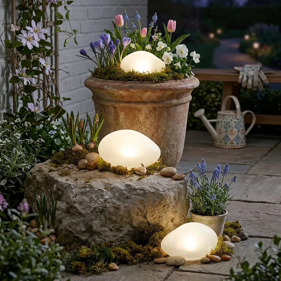 Image of Solar White Rock Light Outdoor Decor
