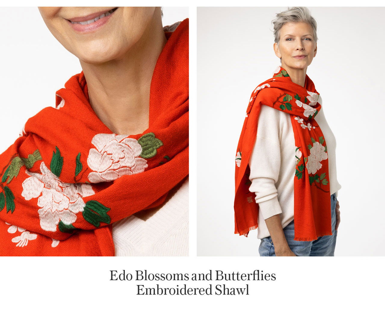 Edo Blossoms and Butterflies Embroidered Shawl