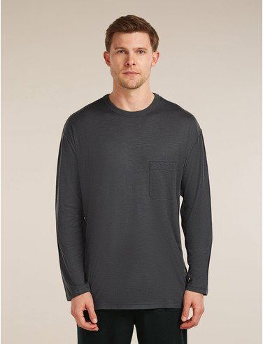 Unisex Merino 150 Long Sleeve Pocket Tee - Obsidian / M
