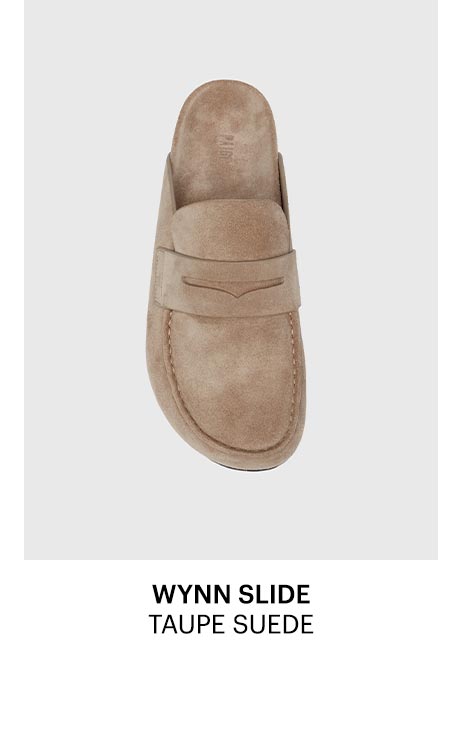 Wynn Slide in Taupe Suede