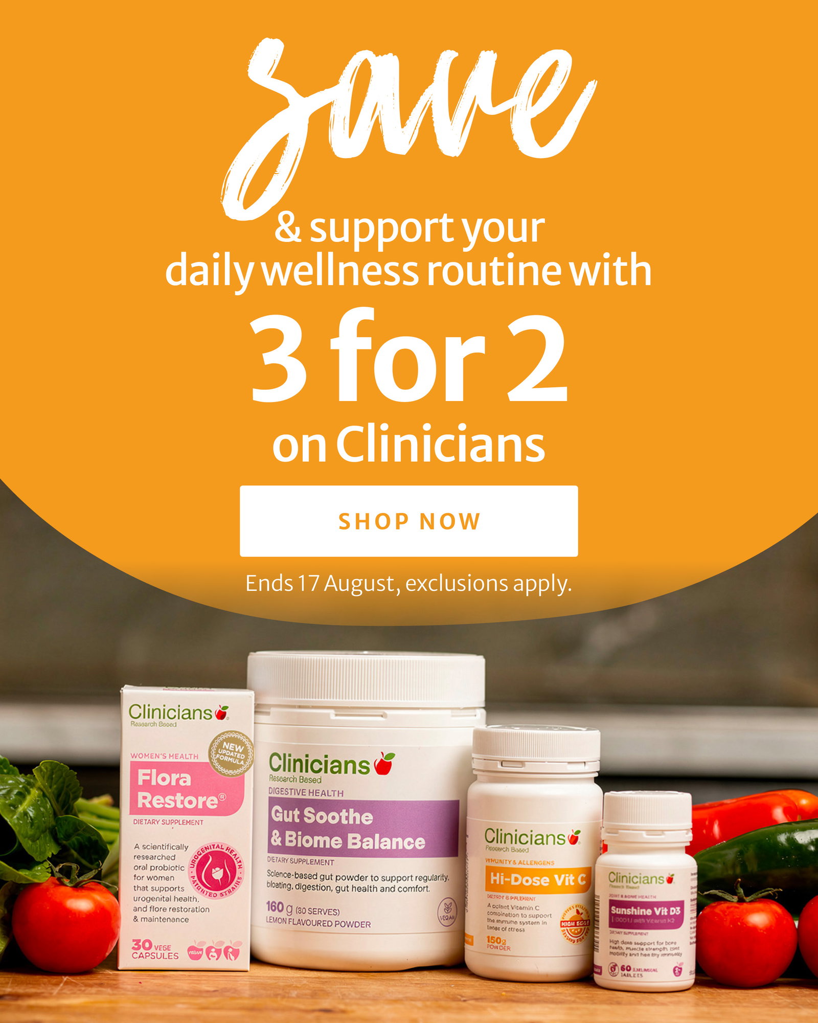 Save & support your daily wellness routine with 3 for 2 on Clinicians