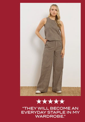 LTS Tall Brown Gingham Print Wide Leg Trousers
