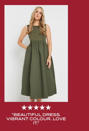 LTS Tall Khaki Green Jersey & Woven Mix Cotton Midi Dress