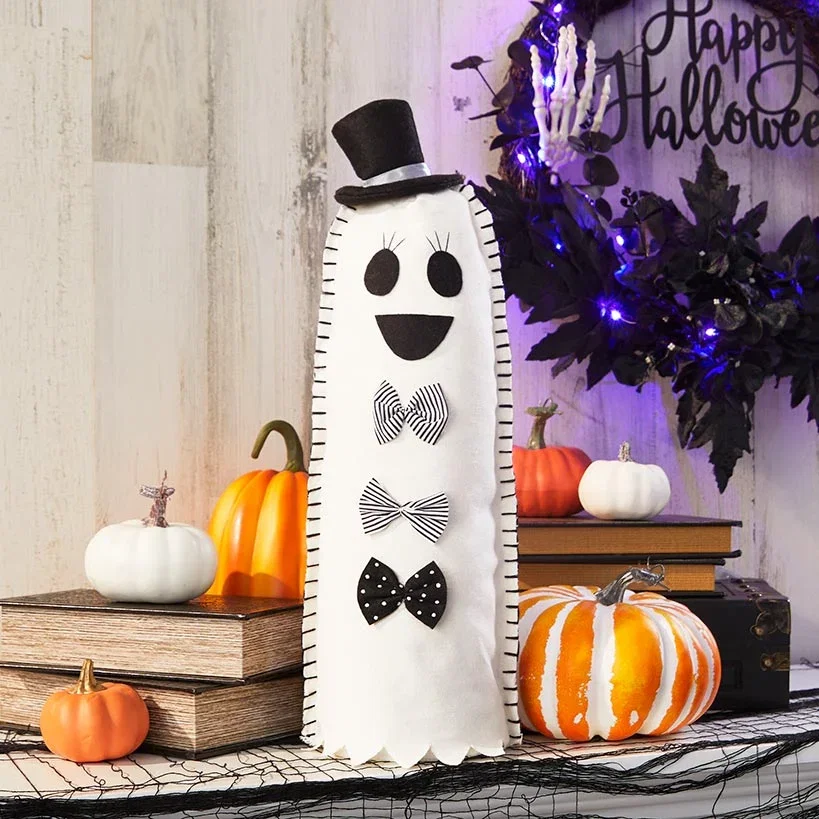 Image of Halloween Plush Ghost With Bowtie Decor