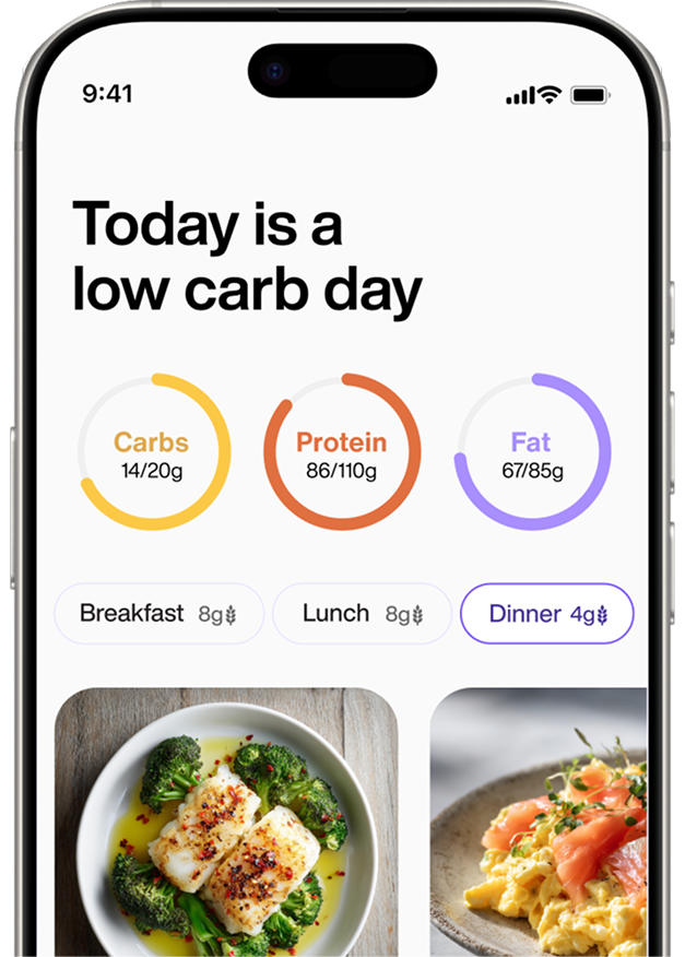 Lumen app showing today's low carb nutrition plan