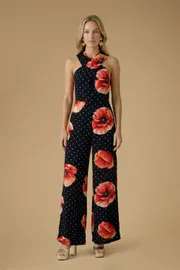 Halter Cross Neck Viscose Printed Jumpsuit