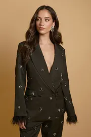 Feather Cuff Jewelled Blazer