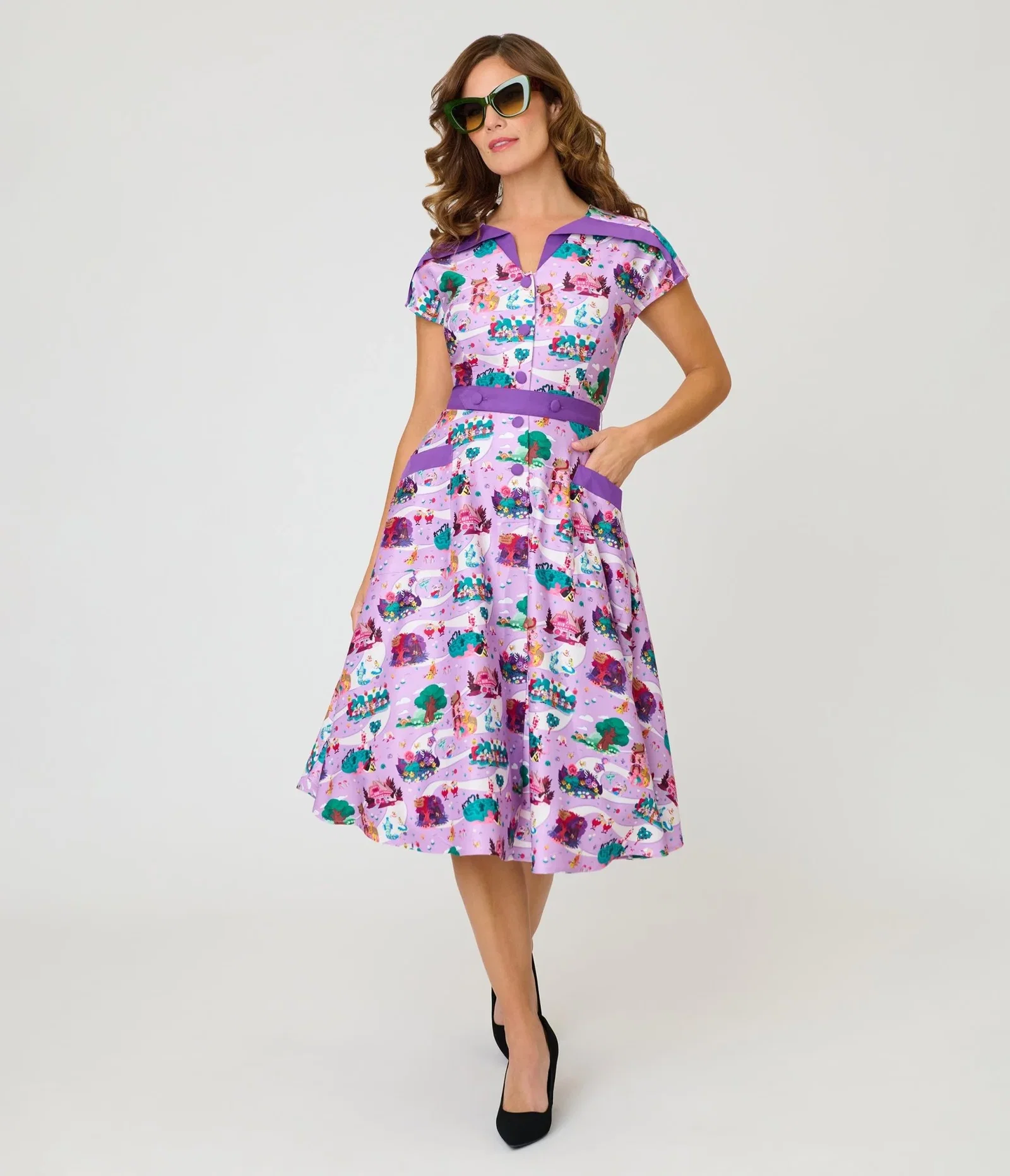 Image of Disney Alice In Wonderland Collection By Unique Vintage Wonderland Map Hedda Swing Dress