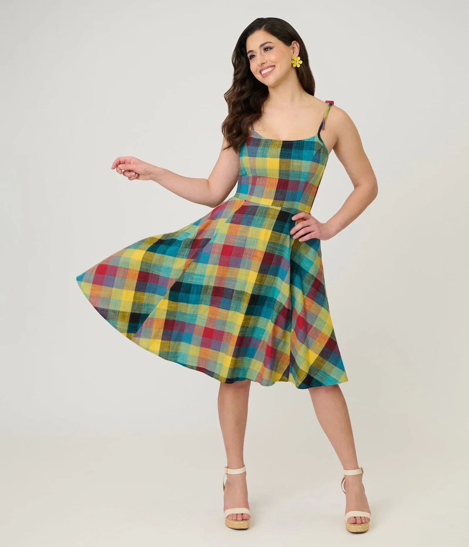 Image of Unique Vintage Multi Plaid Cotton Bobbie Swing Dress