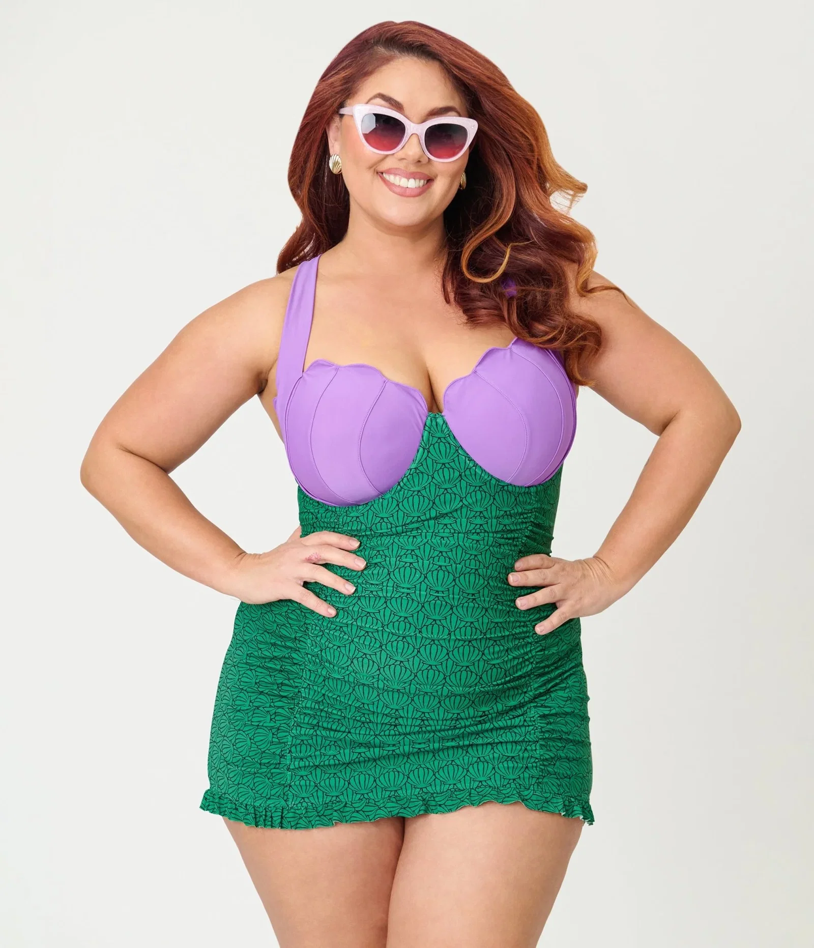 Image of Disney Princess Collection by Unique Vintage Plus Size Ariel Halter Corinne Swim Dress