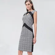 Fitted Geometric Print Cocktail Dress with Jersey Trim