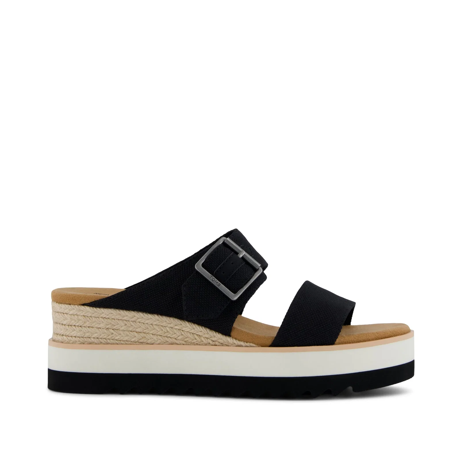Image of Diana Mule Buckle Wedge Sandal Black Heavy Canvas