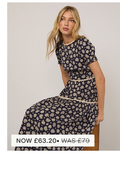 Navy Floral Tiered Dara Midi Dress