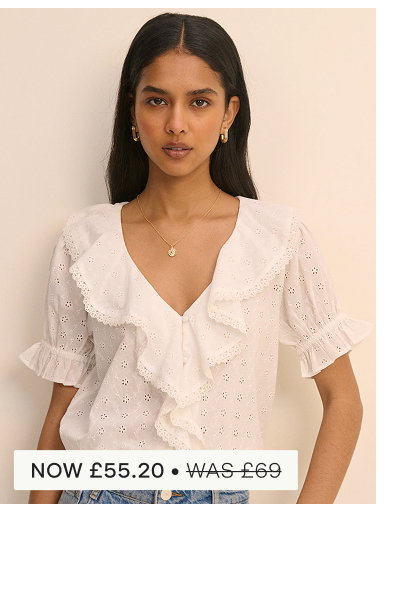 White Floral Broderie Ruffle Trim Top