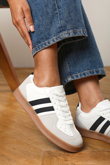 'Arelia' Retro Lace Up Trainers with Stripes Detail