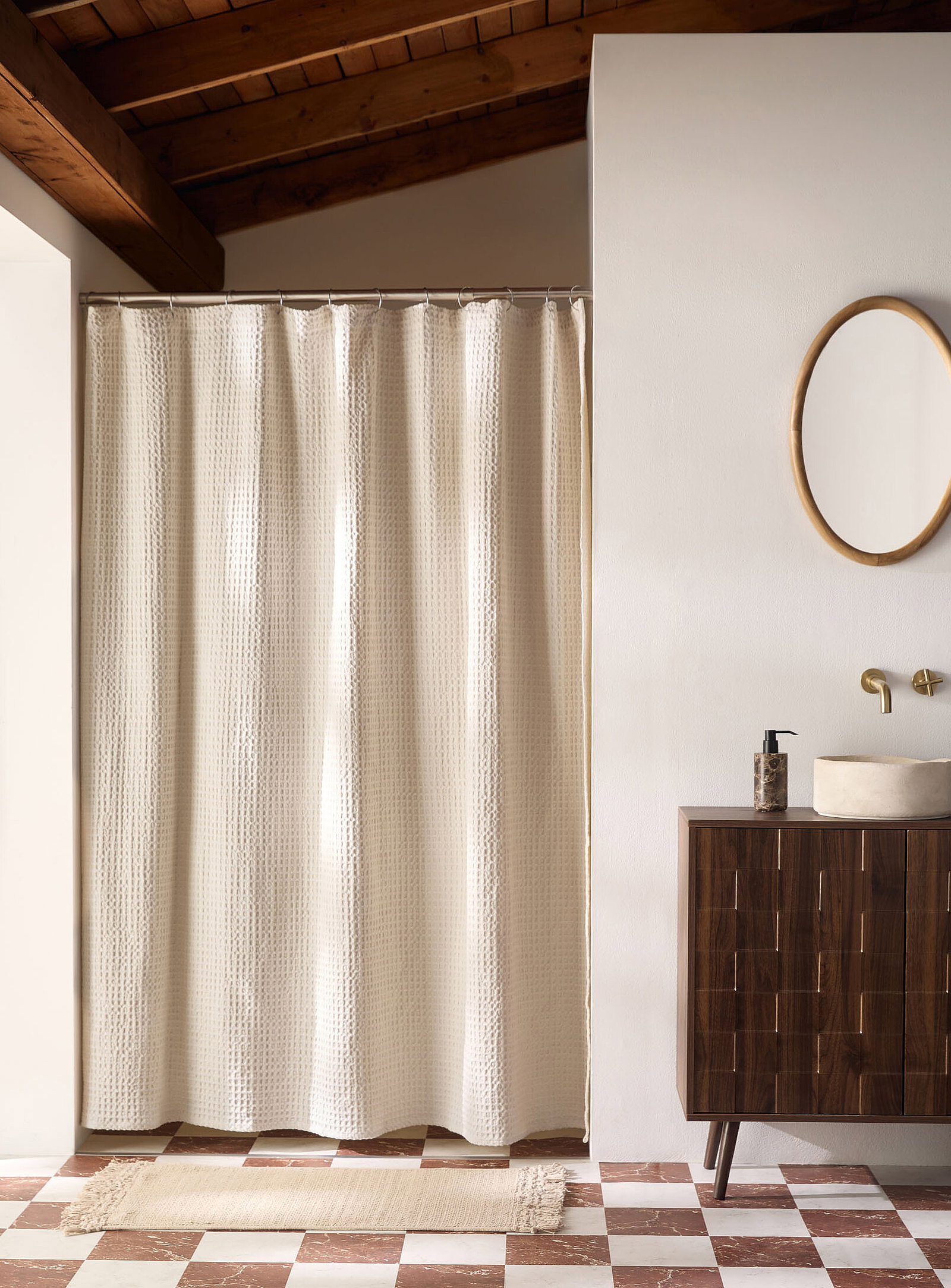 Waffled texture shower curtain
