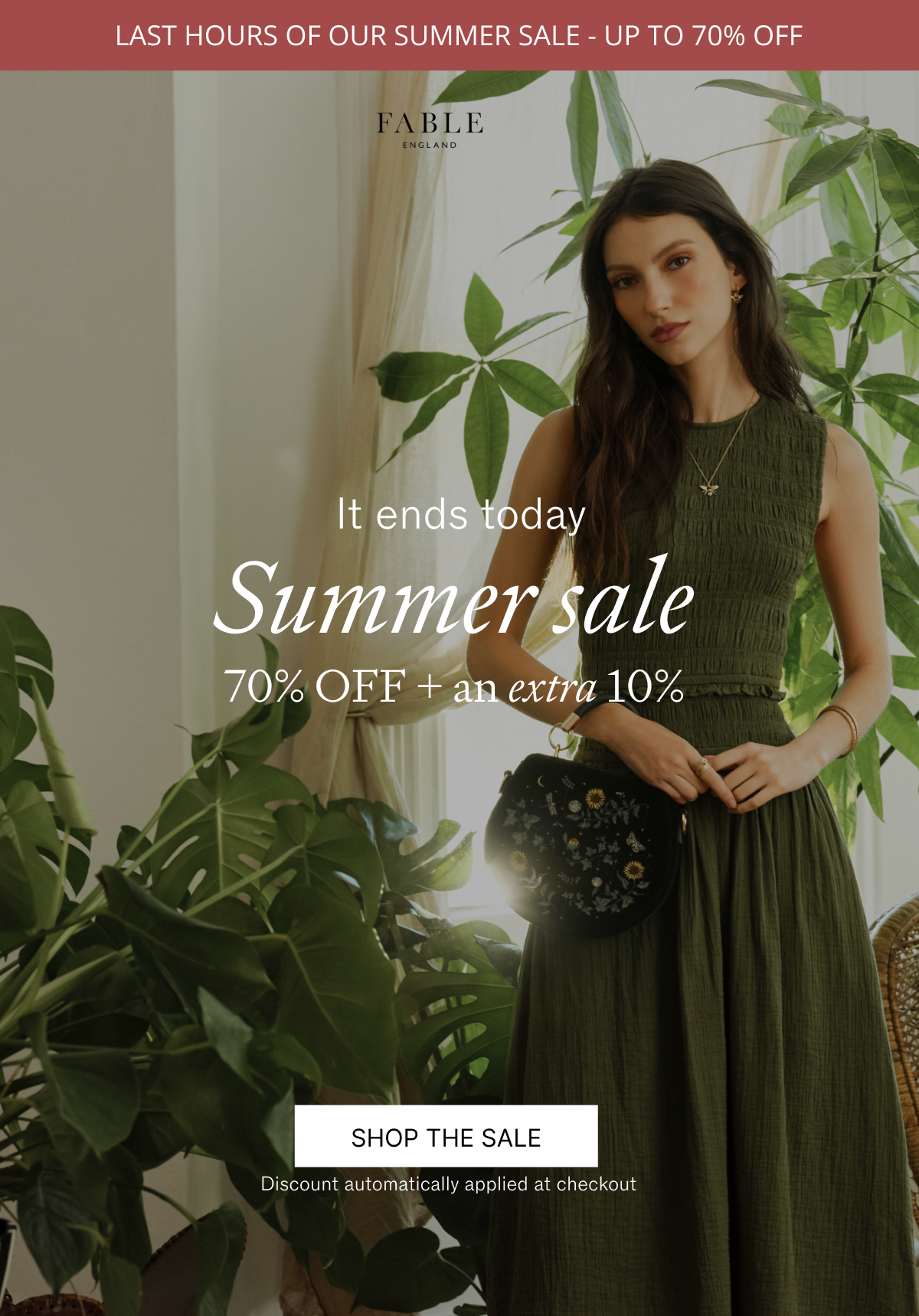 It ends today Summer sale 70% OFF + an extra 10%  SHop the sale Discount automatically applied at checkout