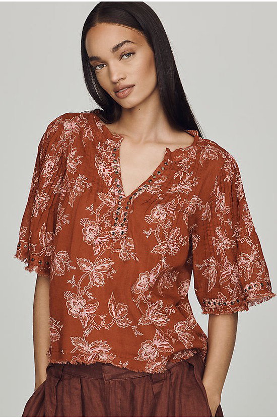 Trina Pintuck Short-Sleeve Swing Top
