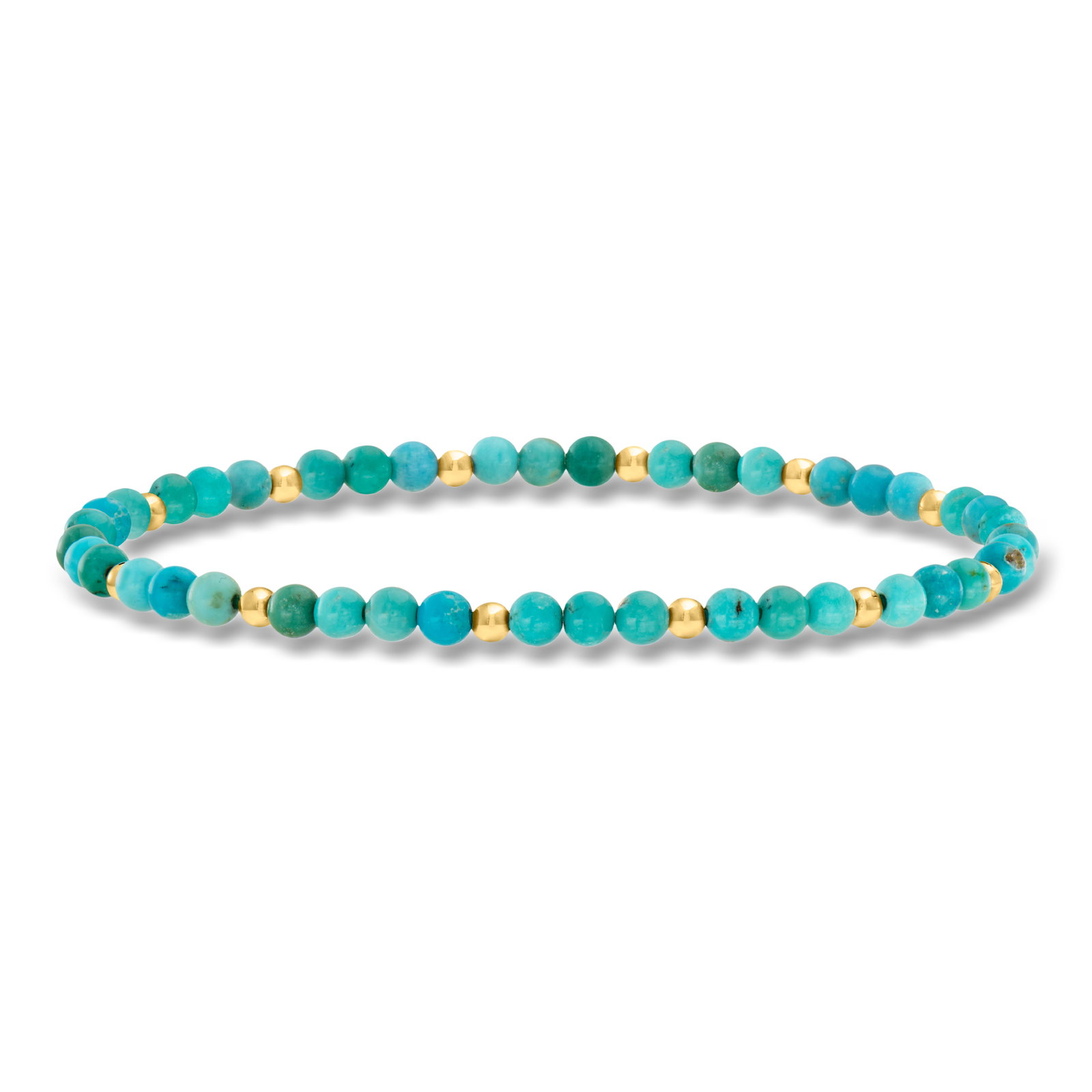 Image of 4-4.5mm Turquoise Bead Stretch Bracelet with 14kt Yellow Gold
