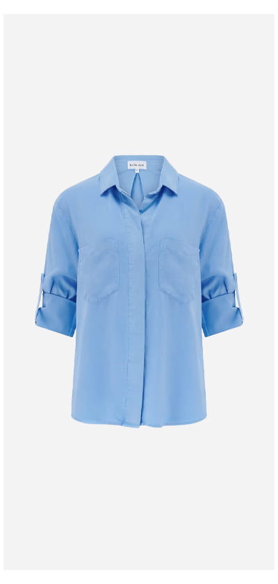 Split Back Button Down Shirt In Tidal Blue